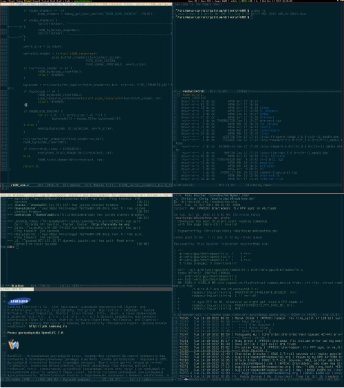 Скриншот: xmonad, emacs, wl,dired,erc