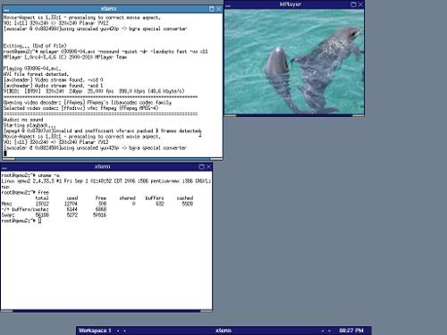 Скриншот: Slackware-11 в qemu, Mplayer - 16  метров  хватит  всем.