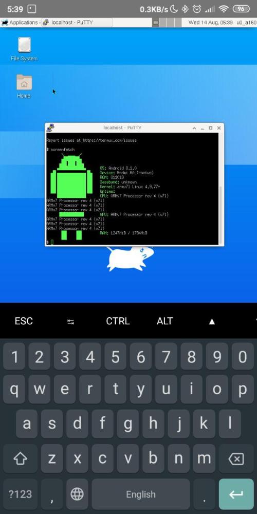 Скриншот: Android 8.1.0. Termux + XFCE.