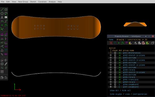 Скриншот: Сноуборд в SolveSpace 3.x