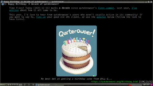 Скриншот: Qutebrowser 10 лет