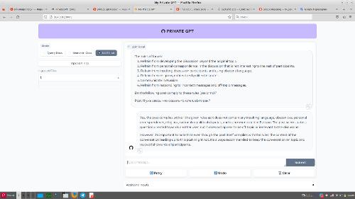 Скриншот: Поставил private GPT, тестирую вот!