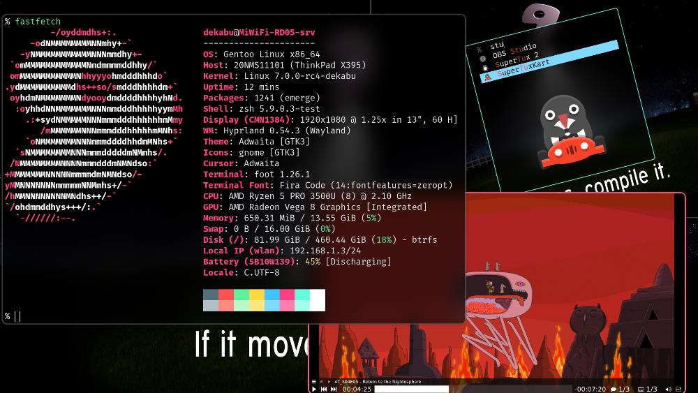 Скриншот: Hyprland, Gentoo, Unix-way