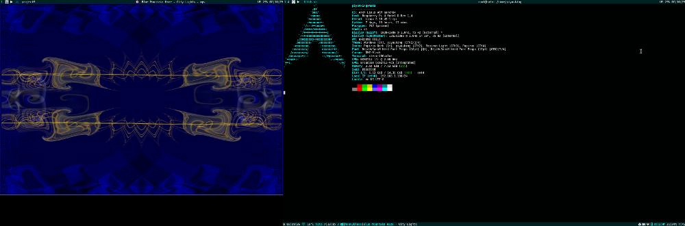 RPi4, archlinuxarm, xorg, awesome, projectm-pulseaudio, st, mpv-full, BLOOD, worker, btop