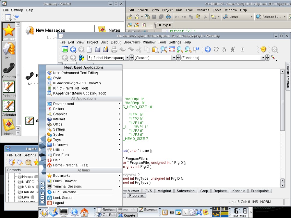 KDE 3.2b и KDevelop